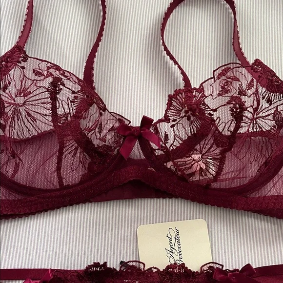 NWT Agent Provocateur Jayce burgundy set bra and thong 36D and 4 large